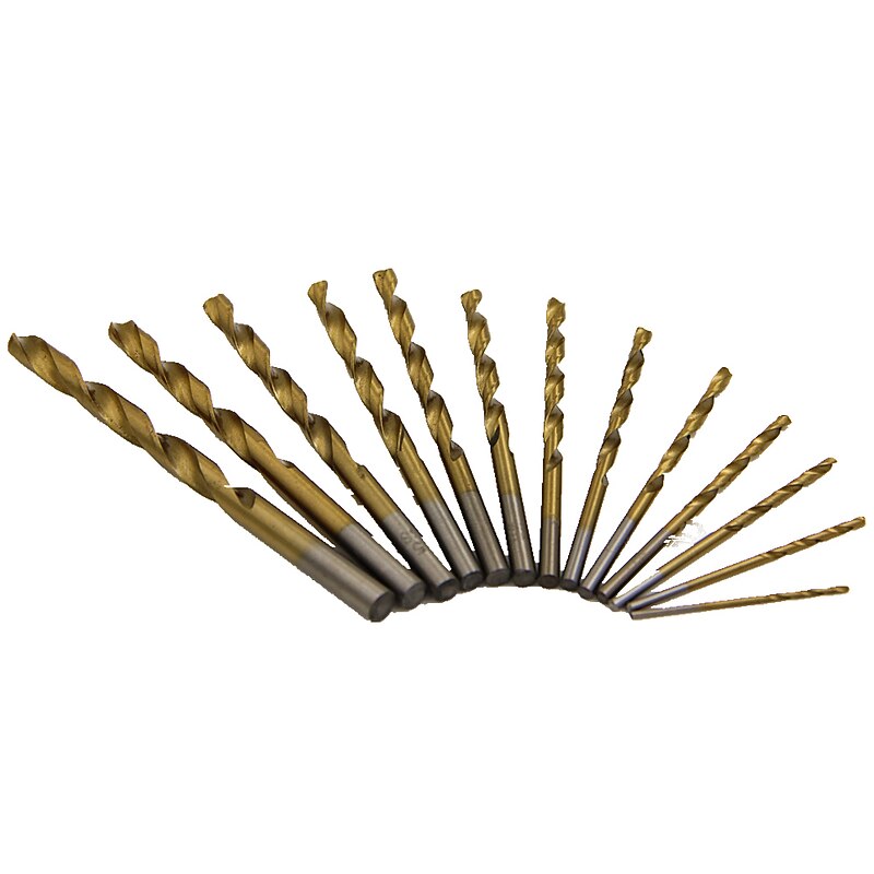 13pc 2-12mm Round Shank Twist Drill Bit Set Titanium Coated Hole Cutter High Speed Steel Gun Drill Bit Woodworking Metal Tool - Main Image