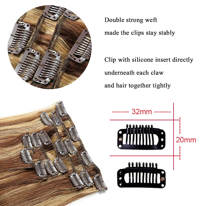 Clip In Hair Extensions Human Hair 8pcs Pack Straight Natural Color Hair Extensions4