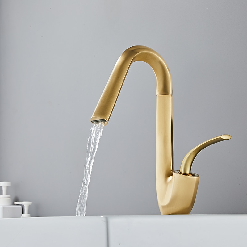 Bathroom Sink Faucet,Brass High Arc Waterfall Brushed and Painted Finishes Single Handle One Hole Bath Taps