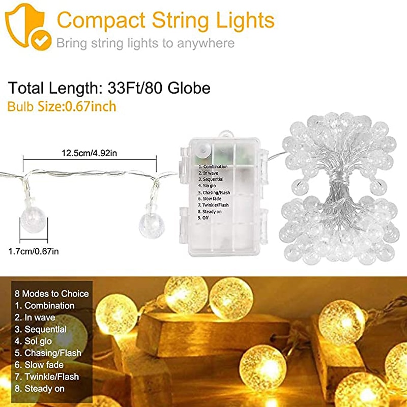 10m 80LEDs Globe String Lights Mini Ball with Remote Control LED Christmas Light Ball String Lights 10m 80LED 8 Modes Lighting Waterproof Fairy Lights Wedding Party Garden Bedroom Home Decoration4
