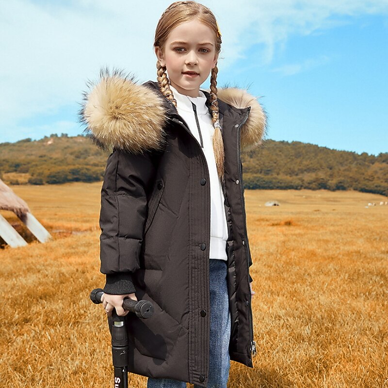 Kids Girls' Down Coat Outerwear Plain Long Sleeve Coat Daily Active Adorable Green Black Pink Winter 4-12 Years2