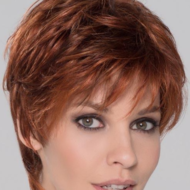 Synthetic Wig Curly With Bangs Machine Made Wig Short Auburn Synthetic Hair Women's Soft Classic Easy to Carry Auburn / Daily Wear / Party / Evening