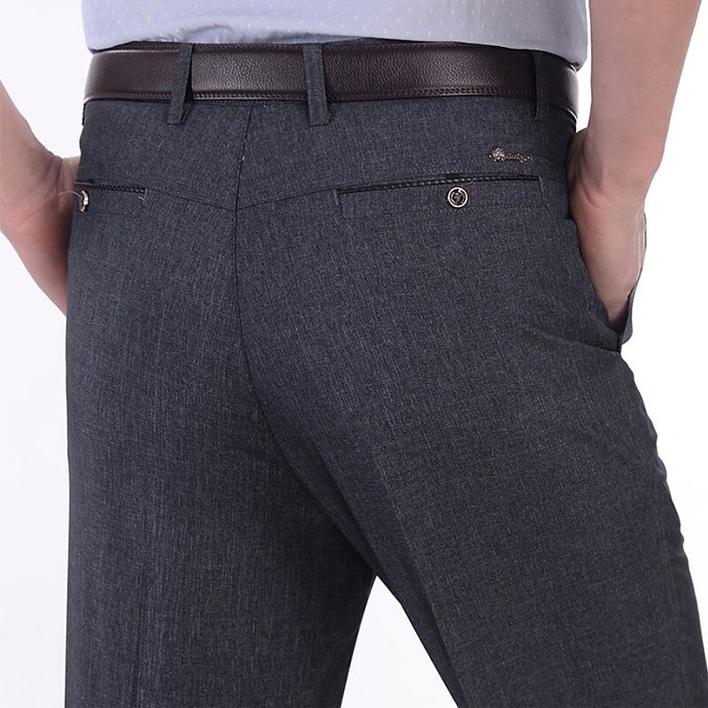 Men's Dress Pants Trousers Pants Trousers Classic Plain Comfort Soft Full Length Formal Wedding Business Classic Style High-Waisted Black Navy Blue High Waist Stretchy3