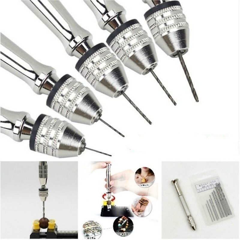 Mini Aluminum Hand Drill  10pcs Micro HSS Twist Drill Bits For Jewelry Watch Hobby Hand Tool DIY Manual Brilling Tool 0.8-3mm