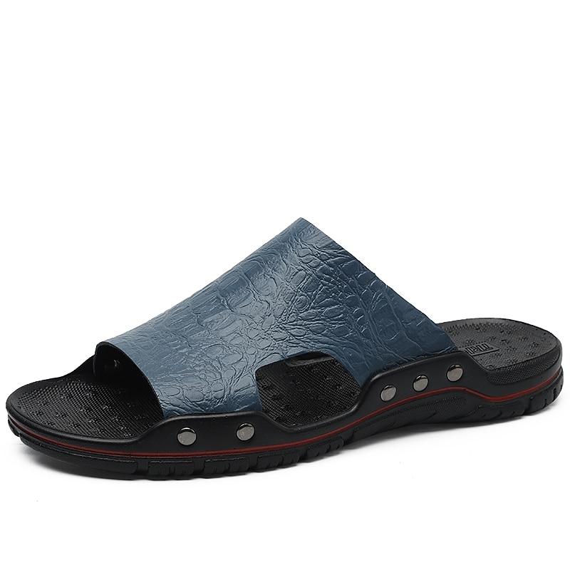 Men's Casual Open-Toe Slides – Comfortable Breathable Leather Sandals with Durable Rubber Sole, Ideal for Outdoor, Beach, and Everyday Wear3