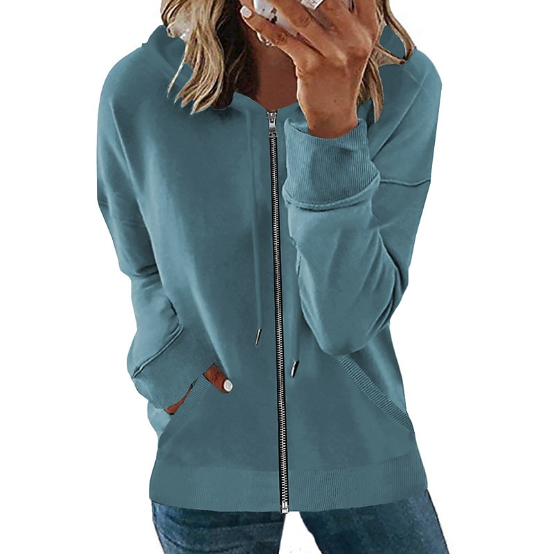 Women's Zip Hoodie Sweatshirt Pullover Sportswear Zipper Front Pocket Green Blue Purple Plain Sports Long Sleeve S M L XL XXL4