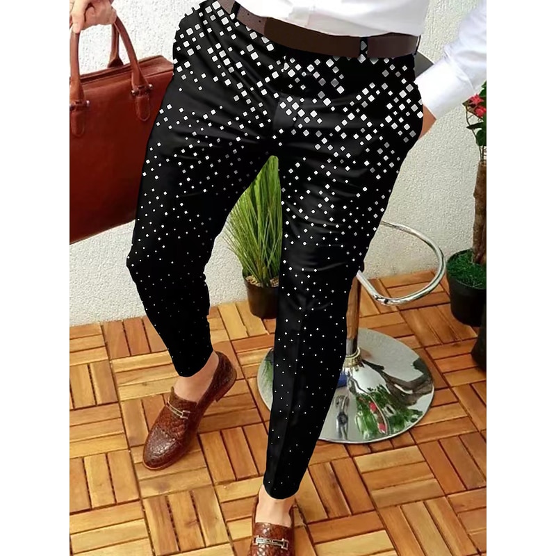 Men's Trousers Chinos Jogger Pants Plaid Dress Pants Patchwork Zipper Pocket Lattice Business Casual Trousers Smart Casual Slim Black Micro-elastic