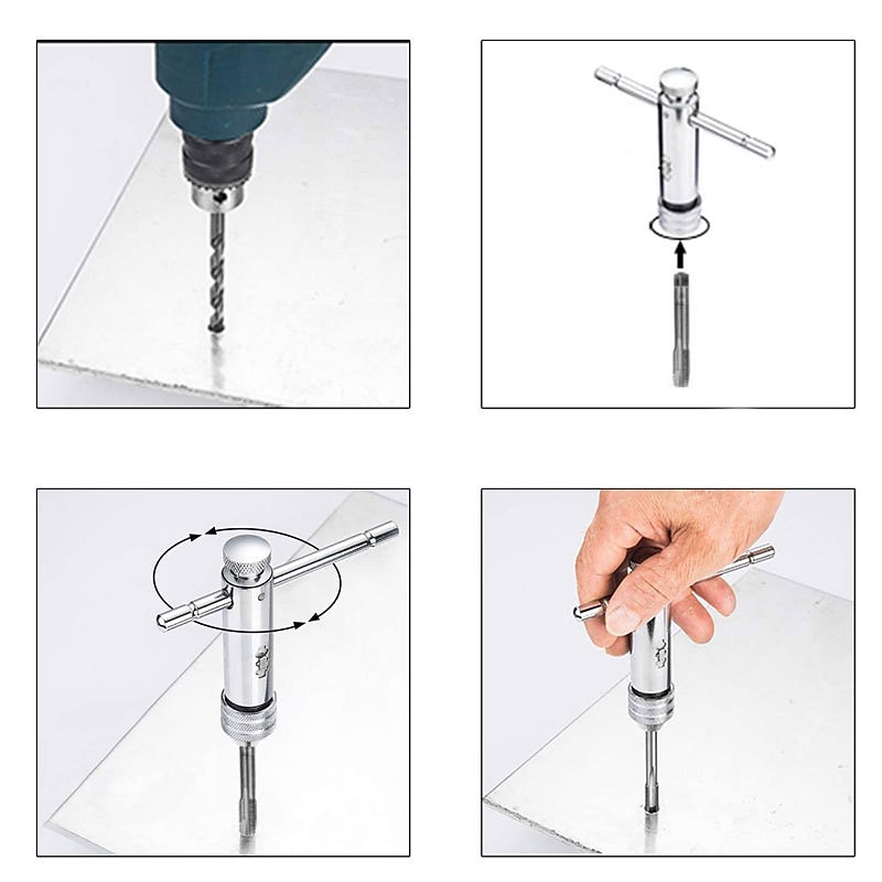 Silver T-Handle Ratchet Tap Holder Wrench  M5-M12 Machine Screw Thread Metric Plug T-shaped Tap2