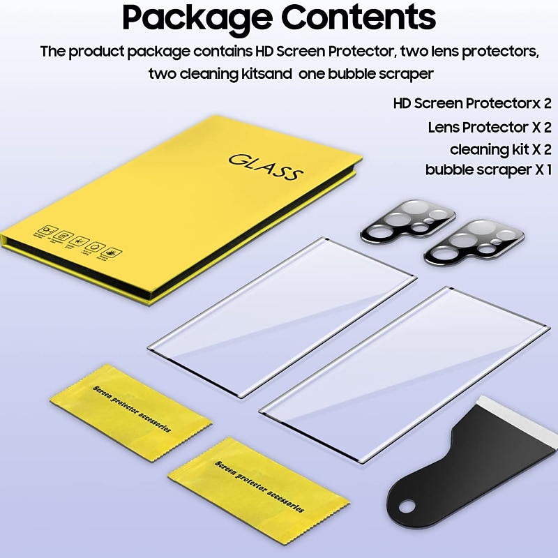 [2+2Pack] Screen Protector + Camera Lens Protector For Samsung Galaxy S25 Ultra S25 Ultra Plus S24 Ultra Plus S23 S22 S21 S20 Plus Ultra S10 Tempered Glass 9H Hardness Anti Bubbles Anti-Fingerprint4