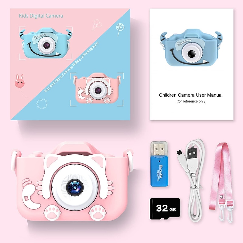 Upgrade Kids Selfie Camera - Birthday Gifts for Girls and Boys Portable Toy for 6-12 Year Old - Kids Selfie Camera Anti-Drop 20.0MP Dual Video Camcorder - 2.0 Inches Screen + SD Card 32GB4