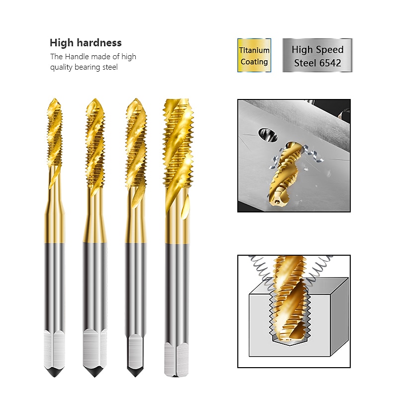 HSS Titanium Steel Screw Tap Coated Metric Spiral Thread Metric Tap Drill Bits Set Screw Machine Compound M3-M12 Hand Tools2