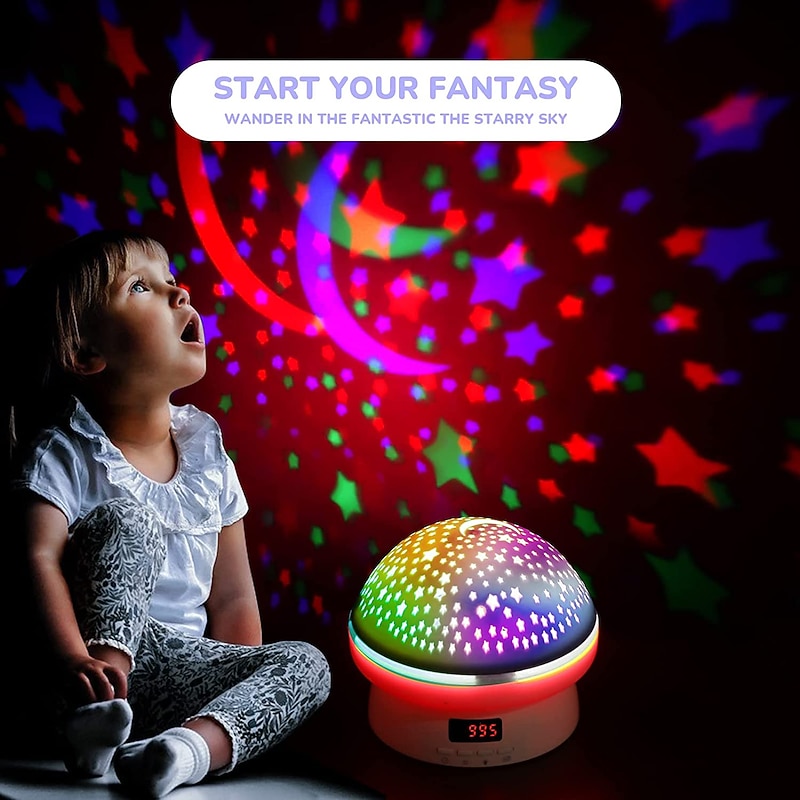 Timer Rotation Star Night Light Projector Twinkle Lights,   Birthday Gifts for Kids,16 Colorful Projector Light Dimmable LED Bedside Lamp,Kids Room Decorfor Gift for Boy&Girls2
