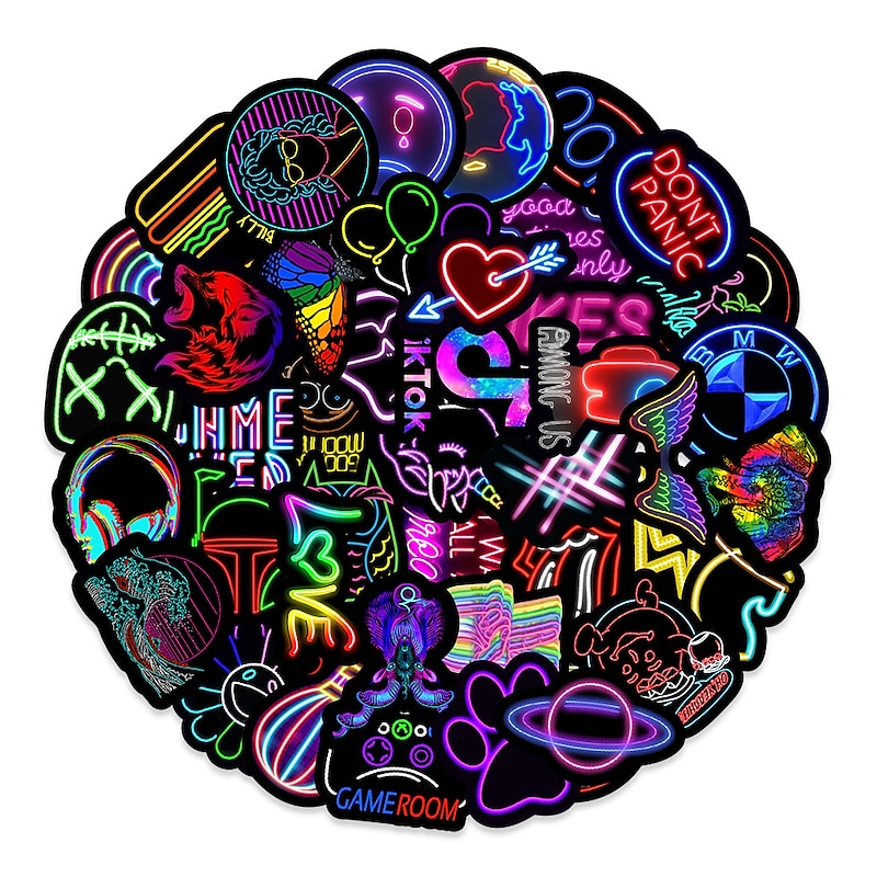 Neon Stickers for Adults 50Pcs Waterproof Vinyl Stickers Pack for Water Bottle Hydro Flask Laptop Skateboard Luggage Phone