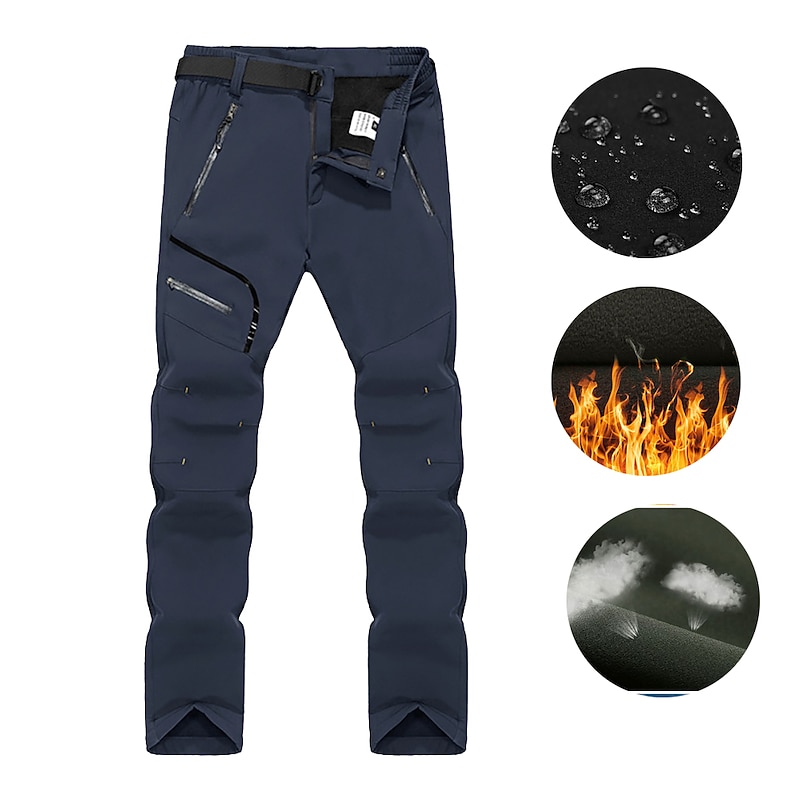 Men's Hiking Pants Trousers Work Pants Fleece Lined Pants Softshell Pants Winter Outdoor Thermal Warm Ripstop Windproof Zipper Pocket Pants / Trousers Bottoms Dark Grey Black Fleece Camping / Hiking