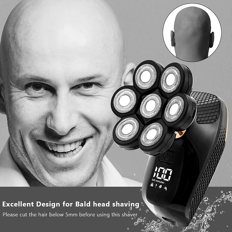 7D Electric Shaver for Men - Waterproof, 7 Floating Cutter Heads, Multifunction USB Rechargeable Razor & Trimmer