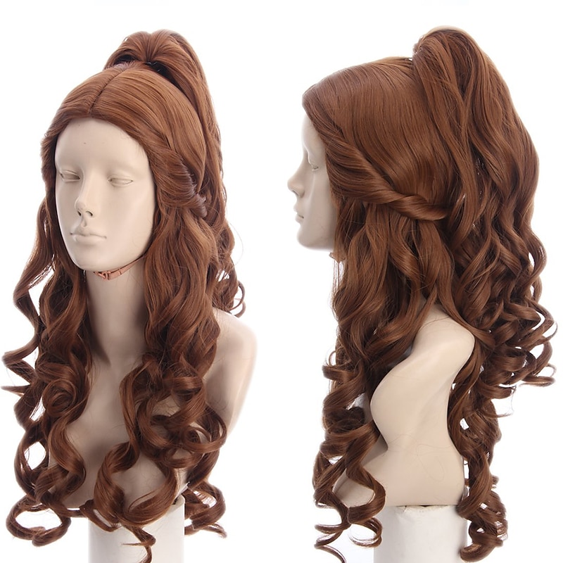 Womens Wigs Long Curly Brown   Party Cosplay Wig Wave with Ponytail Halloween Wigs