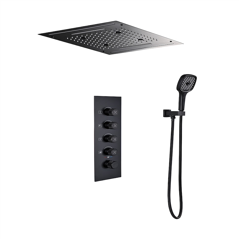 Shower Faucet,Rainfall Shower Head System / Thermostatic Mixer valve Set - Rainfall Shower Waterfall Contemporary Painted Finishes Mount Inside Brass Valve Bath Shower Mixer Taps2