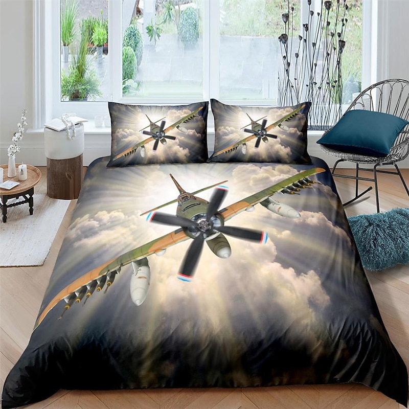 3D Bedding  Aircraft Print Duvet Cover Bedding Sets Comforter Cover with 1 print Print Duvet Cover or Coverlet，2 Pillowcases for Double/Queen/King4