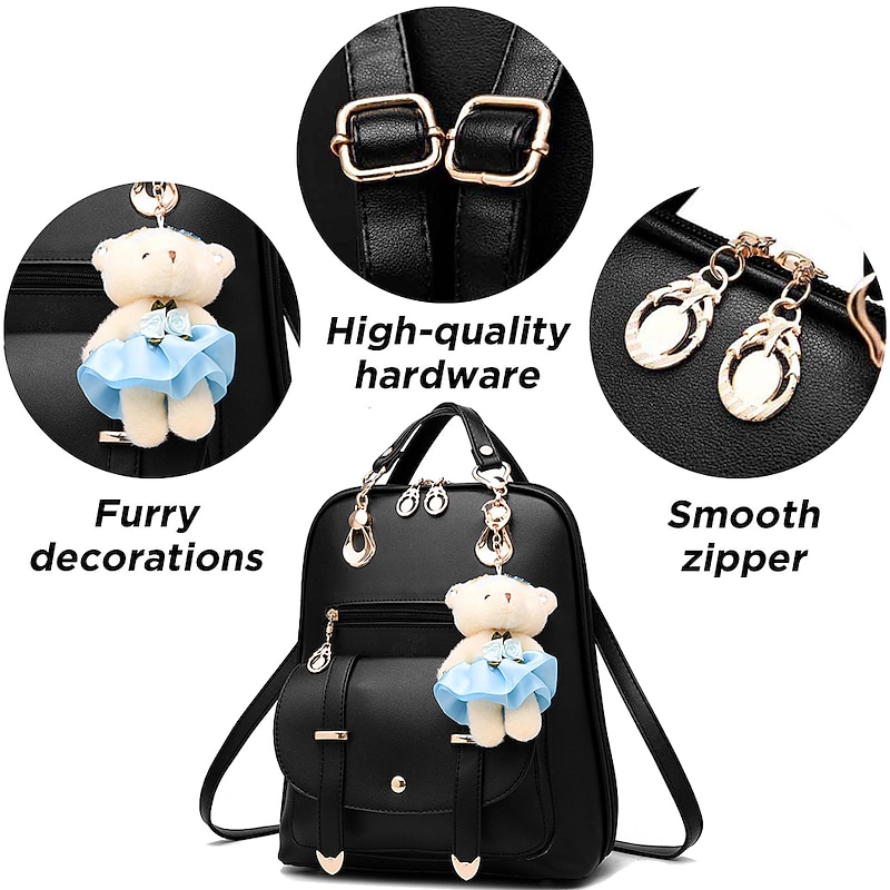 Backpack Purse for Women Large Capacity Leather Shoulder Bags Cute Mini Backpack for Girls,Black, Back to School Gift3