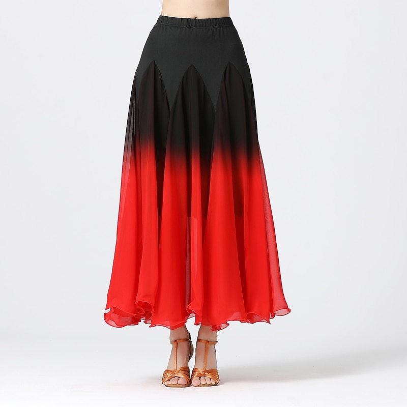 Ballroom Dance Activewear Skirts Ruching Splicing Women's Training Performance High Chiffon Polyester3