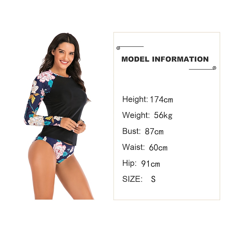 Women's Rash guard Swimsuit Two Piece Swimsuit UV Sun Protection UPF50+ Breathable Long Sleeve Swimwear Bathing Suit Swimming Surfing Water Sports Floral Summer Spring Autumn / Fall2