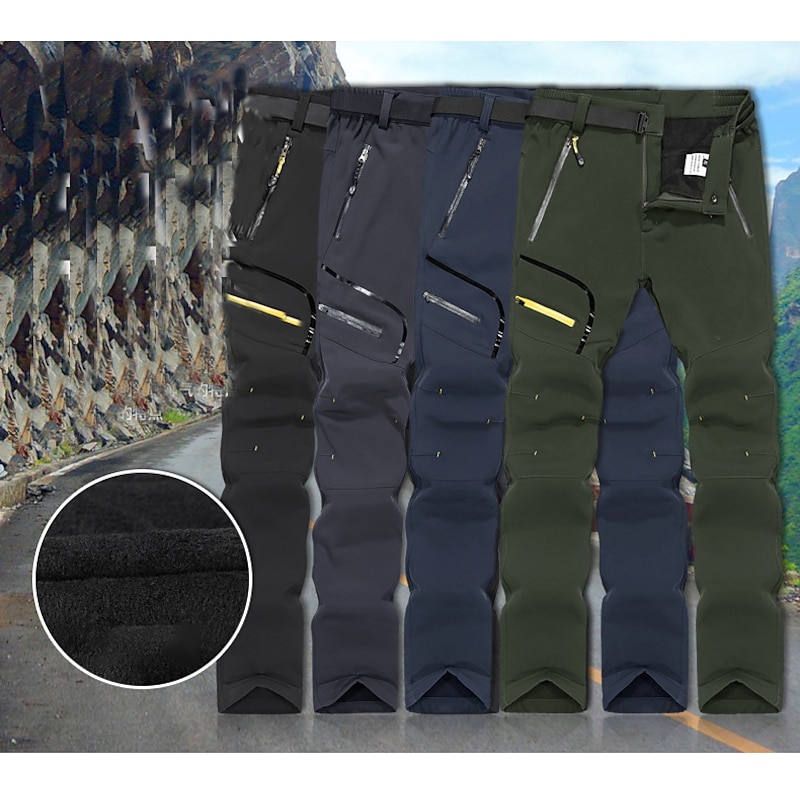 Men's Hiking Pants Trousers Work Pants Fleece Lined Pants Softshell Pants Winter Outdoor Thermal Warm Ripstop Windproof Zipper Pocket Pants / Trousers Bottoms Dark Grey Black Fleece Camping / Hiking2