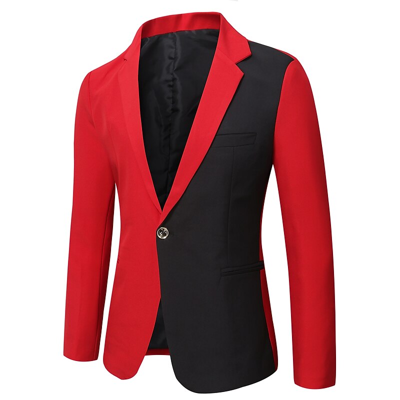 Men's Jacket Blazer Wedding Party Evening Patchwork Spring Fall Color Block Party Casual Flat collar Thin Regular Slim Black White Red Jacket2
