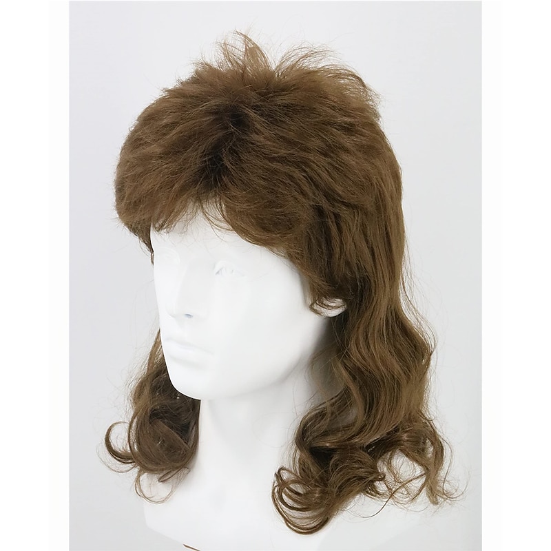 Funny mens   Wig Mullet Wig Men's Wig 80s Wig Brown Wave Mullet Wig   Fashion Wig Fancy Party Accessories Wig Halloween Wigs3