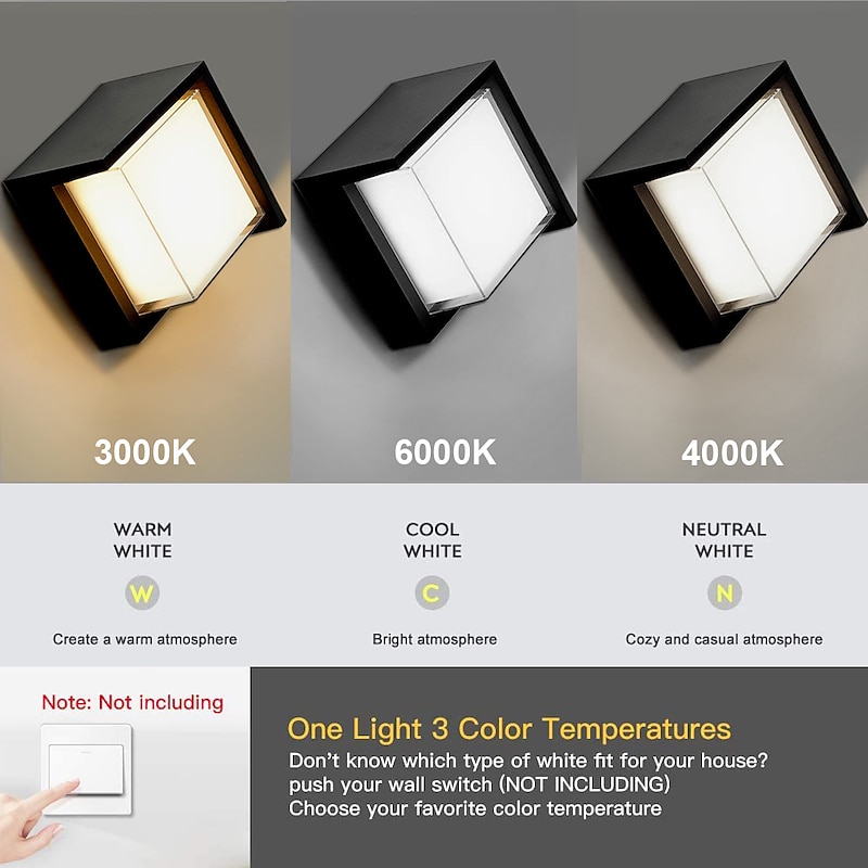 Outdoor Wall Lamp Porch Lamp 12W LED Matte Black Exterior Wall Lamp 3 Colors Can be Changed Suitable for Installing Wall Courtyard Lamp Garage Aisle Backyard Garden AC85-265V4