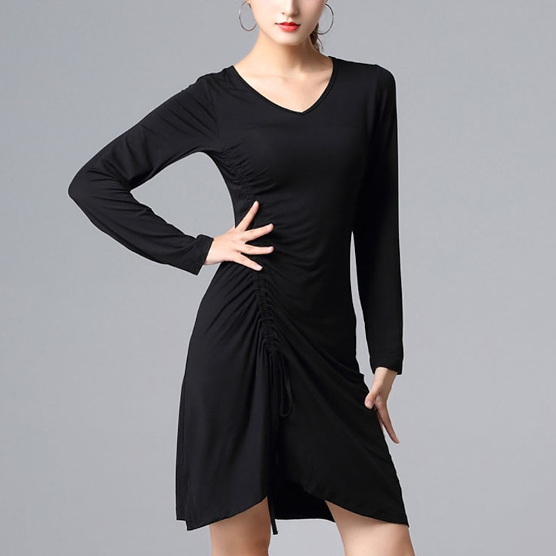 Latin Dance Dress Pure Color Women's Performance Training Long Sleeve High Modal