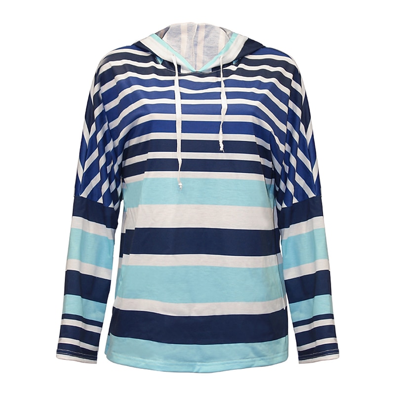 Women's Hoodie Sweatshirt Pullover Active Sportswear Striped Casual Sports Hooded Drawstring Print Long Sleeve Blue Green Fall & Winter4