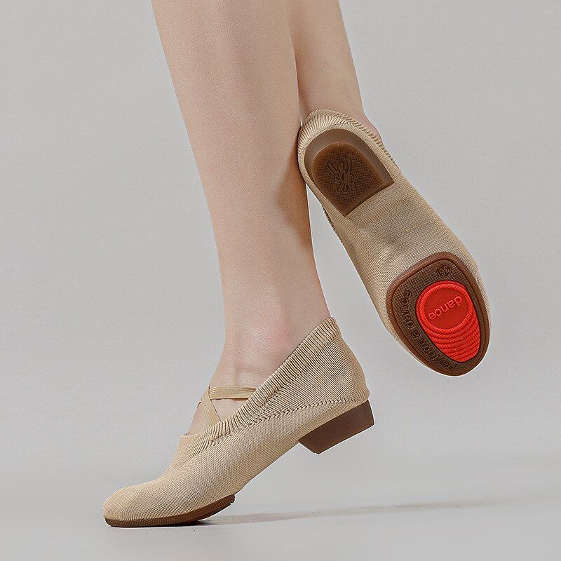 Women's Jazz Shoes Dance Shoes Performance Practice Outdoor Heel Thick Heel Black Camel3