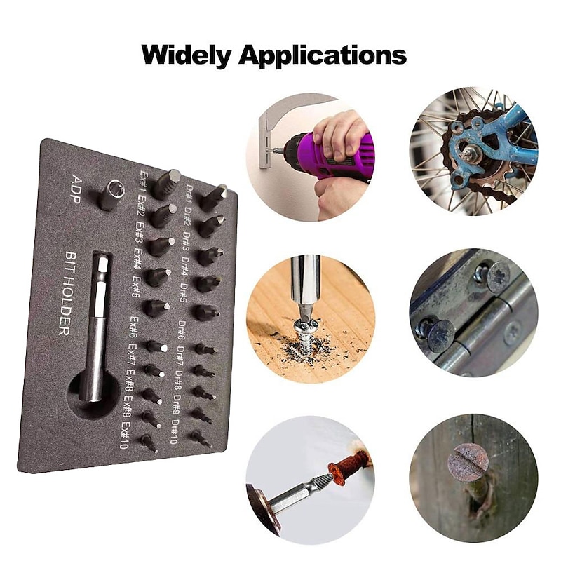 22/33PCS Extractor Drill Bit Set Stripped Broken Screw Bolt Remover Stud Slip Teeth Damaged Demolish Stripped Broken Tools2