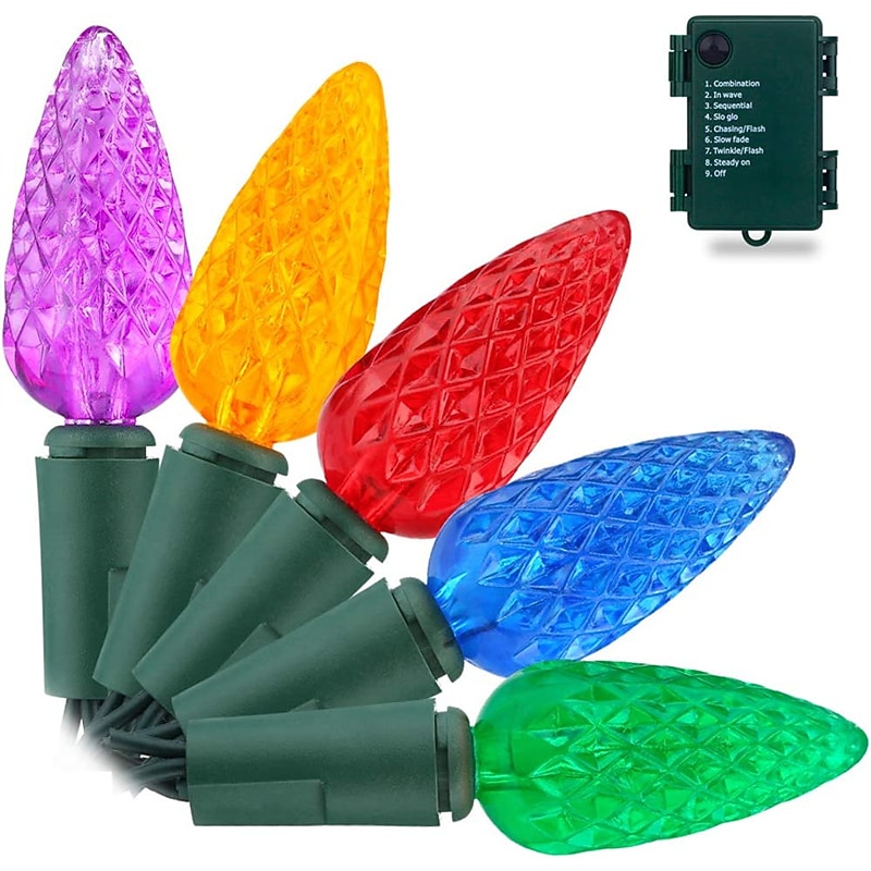 C6 Bulbs Christmas Lights with Timer - 50 LED 16.4ft Strawberry Battery String Light for Outdoor Indoor - Mini Lighting Decor Patio Wreath Garland Party Xmas Tree Christmas Decorations2