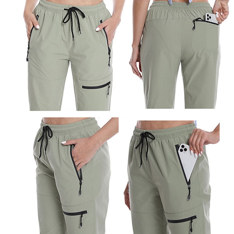 Women's Cargo Pants Hiking Pants Trousers Summer Outdoor Quick Dry Multi Pockets Lightweight Stretchy Capri Pants Bottoms Drawstring Elastic Waist Zipper Pocket Dark Grey Black Spandex Hunting2