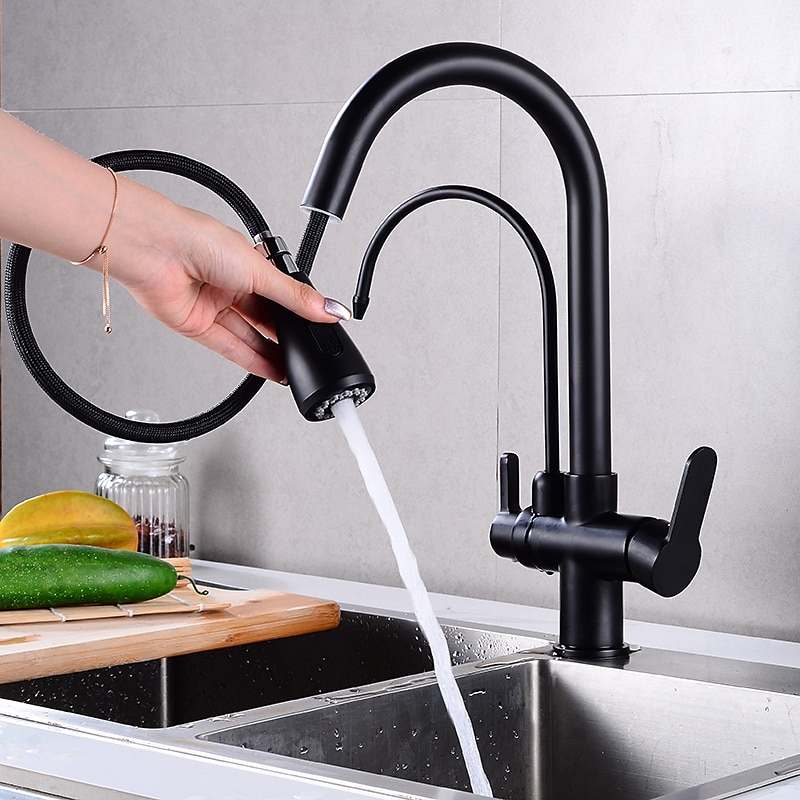 Kitchen faucet - Two Handles One Hole Electroplated / Painted Finishes Pull-out / Pull-down / Tall / High Arc / Purified water Centerset Modern Contemporary Kitchen Taps2