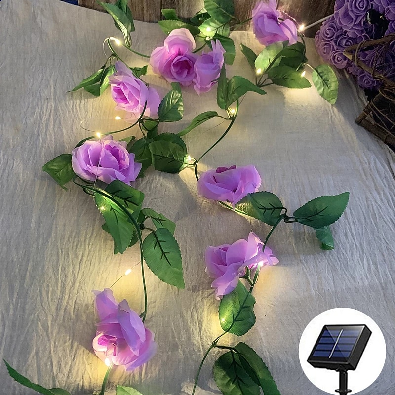 Flower String Lights Solar Wedding Party Decoration String Lights 2M 20LEDs Outdoor Waterproof Garland Lights Garden Balcony Patio Holiday Christmas Party Background Wall Home Decoration2