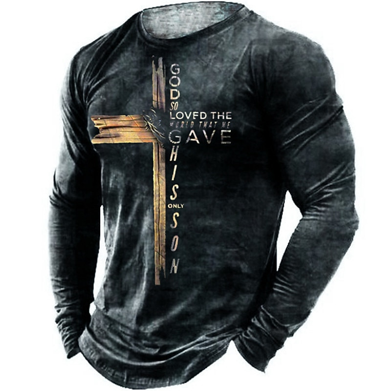 Men's Templar Cross Graphic Prints Cross T Shirt Graphic Tee Distressed T Shirt Long Sleeve T shirt 3D Print Crew Neck Shirt Vintage Designer Lightweight Outdoor Daily Holiday Black Red Brown Spring
