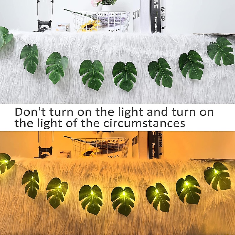 Jungle Beach Theme Party Decoration LED String Lights 3M-20LEDs 1.5M-10LEDs Battery/USB Powered Artificial Palm Leaf Rattan Fairy Lights Outdoor Indoor Summer Wedding Party Garden Home Decoration3