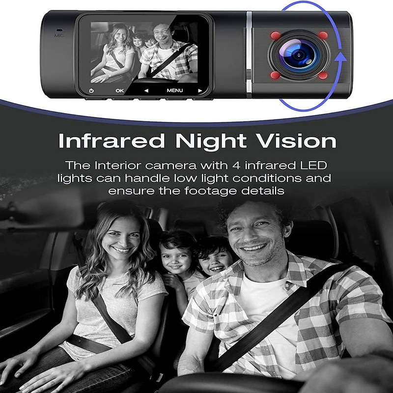 Dual Dash Cam with 64GB Micro SD Card, 1080P Front and Inside Dash Camera for Cars IR Night Vision Car Camera for Taxi Parking Monitor HDR Motion Detection Suction Cup2