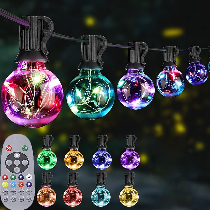 Globe String Lights Outdoor 15m 25LEDs 20Modes Patio Lights with 25 Waterproof Shatterproof RGB Color Changing Bulbs(2 Spare) G40 Globe String Lights for Outside Backyard Porch Balcony Party Decor - Main Image