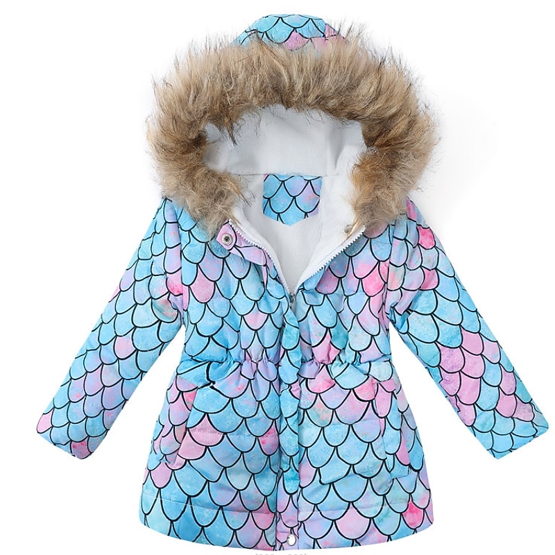 Kids Girls' Coat Long Sleeve White Blue Purple Floral Cartoon Zipper Fall Winter Active Daily 3-12 Years - Main Image