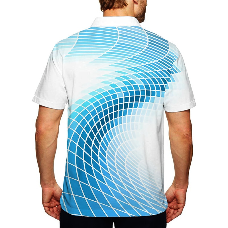 Men's Geometric Polo Shirts Golf Shirt Short Sleeve Polo Shirts Collared Shirts Casual Vacation Wear Formal Wear Festival Wear Buttons 3D Print Yellow Blue Green2