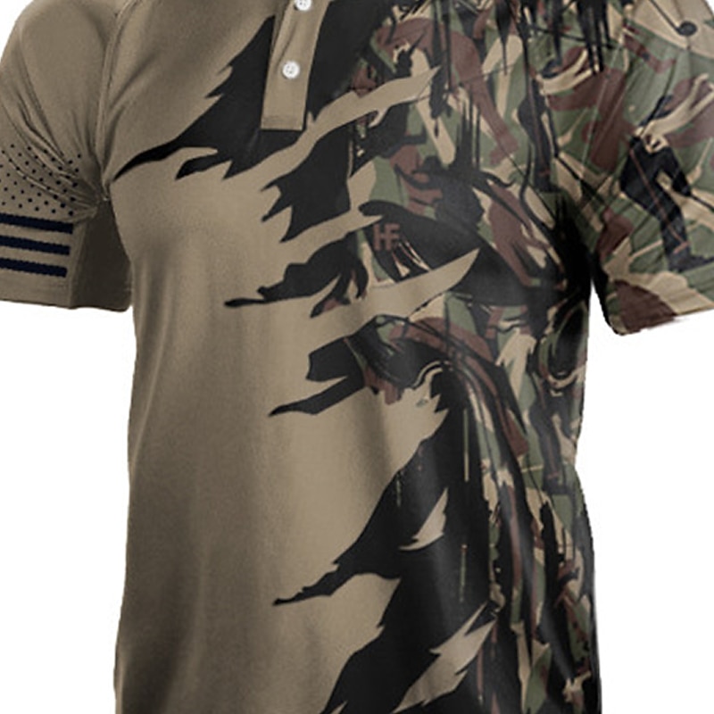 Men's Camo Polo Shirts Golf Shirt Short Sleeve Polo Shirts Collared Shirts Casual Streetwear Vacation Wear 3D Print Buttons Wine Light Brown Blue2
