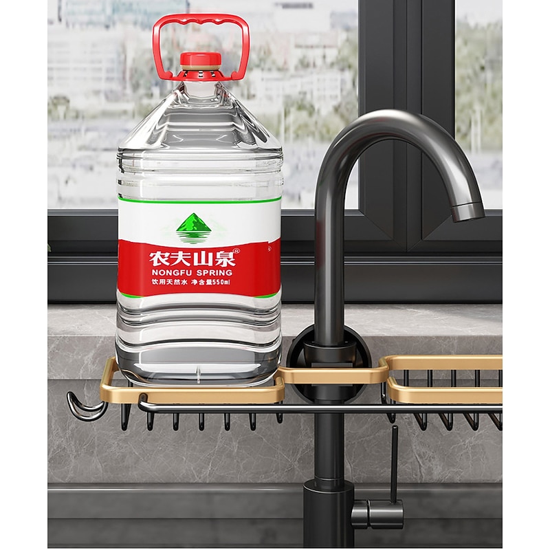 Kitchen Storage Rack Faucet Rack Black Gold Household Sink Dishwashing Sponge Rag Drain Water Hanging Basket Sink4