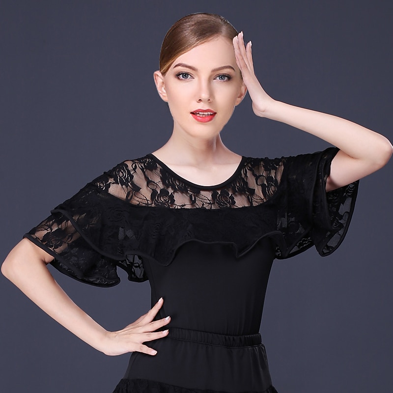 Latin Dance Top Lace Women's Training Performance Short Sleeve Lace Milk Fiber Polyester
