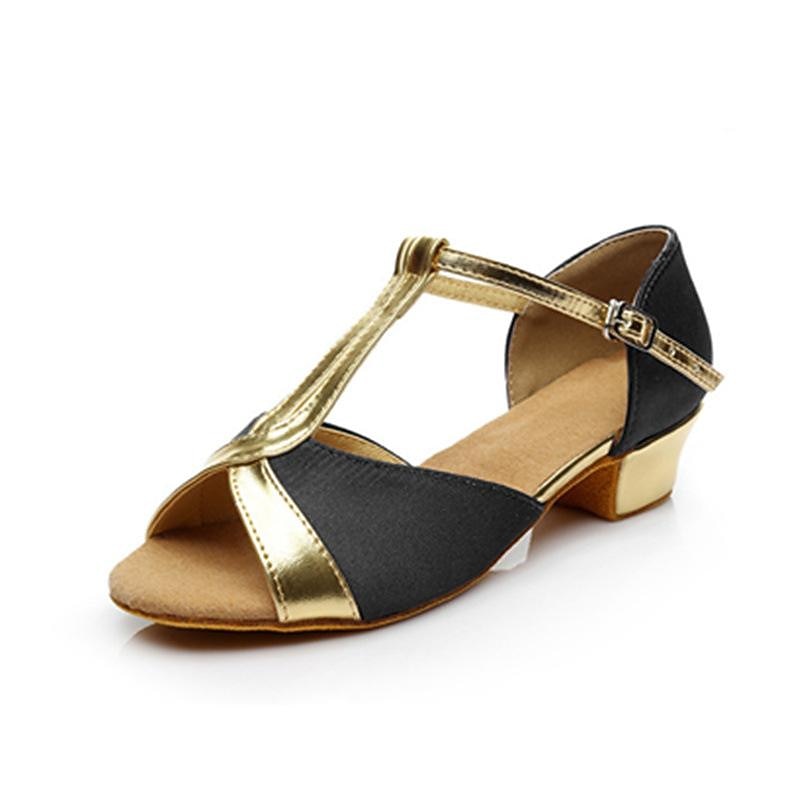 Girls' Gold and Black T-Strap Dance Shoes – Low Heel Ballroom Latin Shoes for Kids' Dance Class, Parties & Performances2