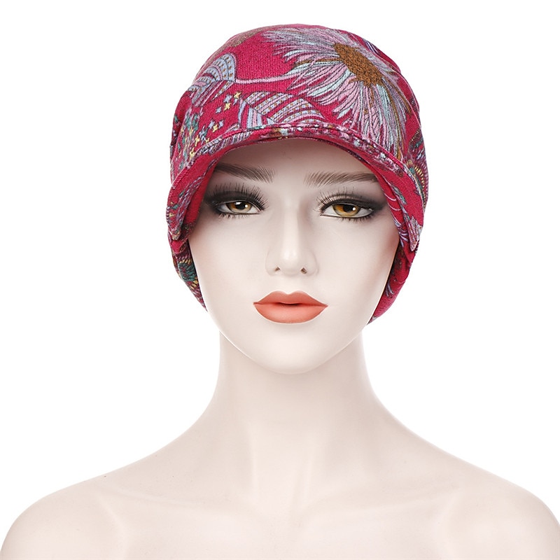 Women's Print Beanies Hat Female Autumn Winter Cotton Baseball Hats Ponytail Vintage Warm Turban Cap Visors Caps3