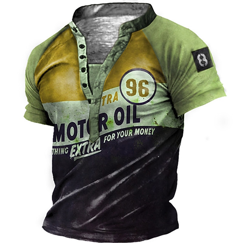 Extra Mens Graphic Shirt 3D | Blue Green And Black 96 Neck Tee Henley Vintage Color Block Letter Summer Outdoor Daily Sports Designer Basic Nothing2