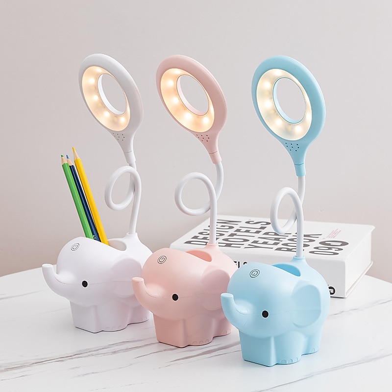 Creative Cute Pet Elephant Animal LED Desk Lamp USB Charging Plug-in Dual-use 3-color Dimmable Learning Accessories Bright Cute Bedside Lamp Learning Desk Lamp Night Light2